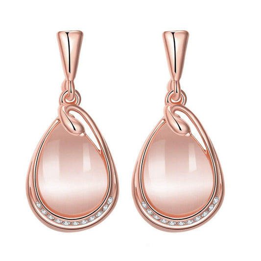 18k Rose Gold Plated Pink Opal Drop Earrings